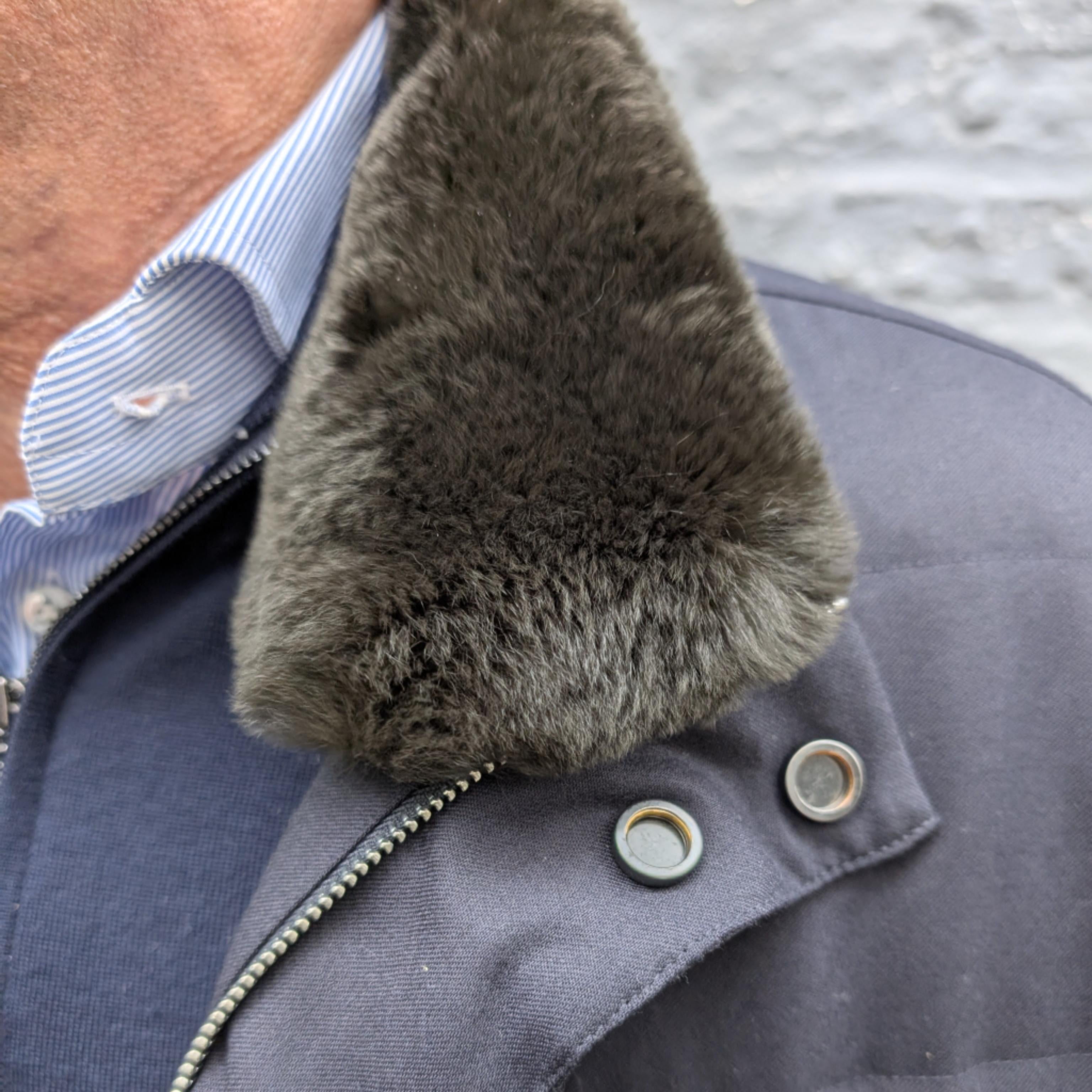 Vitale Barberis Canonico Wool Bomber Jacket Down and Fur Collar Blue