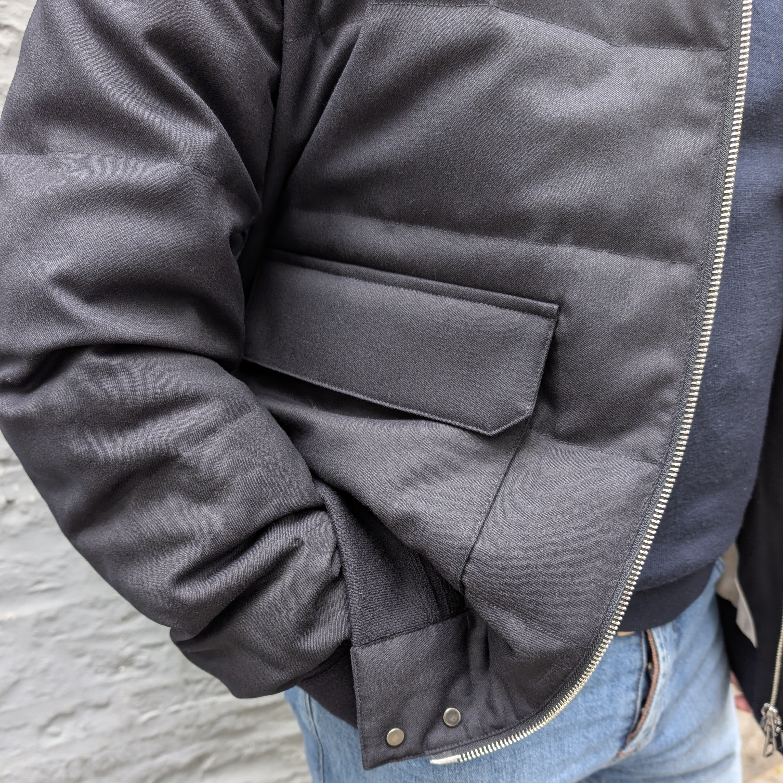 Vitale Barberis Canonico Wool Bomber Jacket Down and Fur Collar Blue
