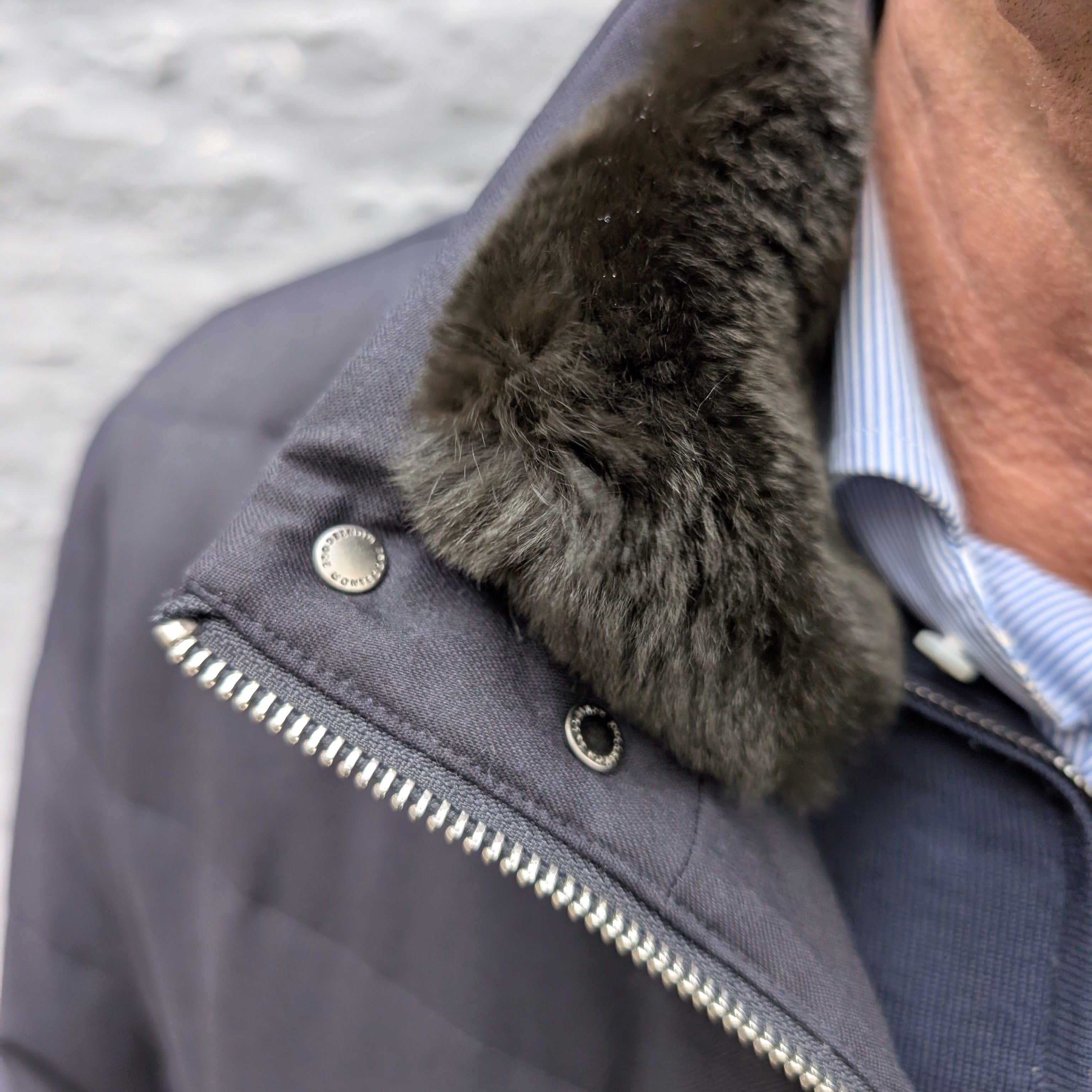 Vitale Barberis Canonico Wool Bomber Jacket Down and Fur Collar Blue