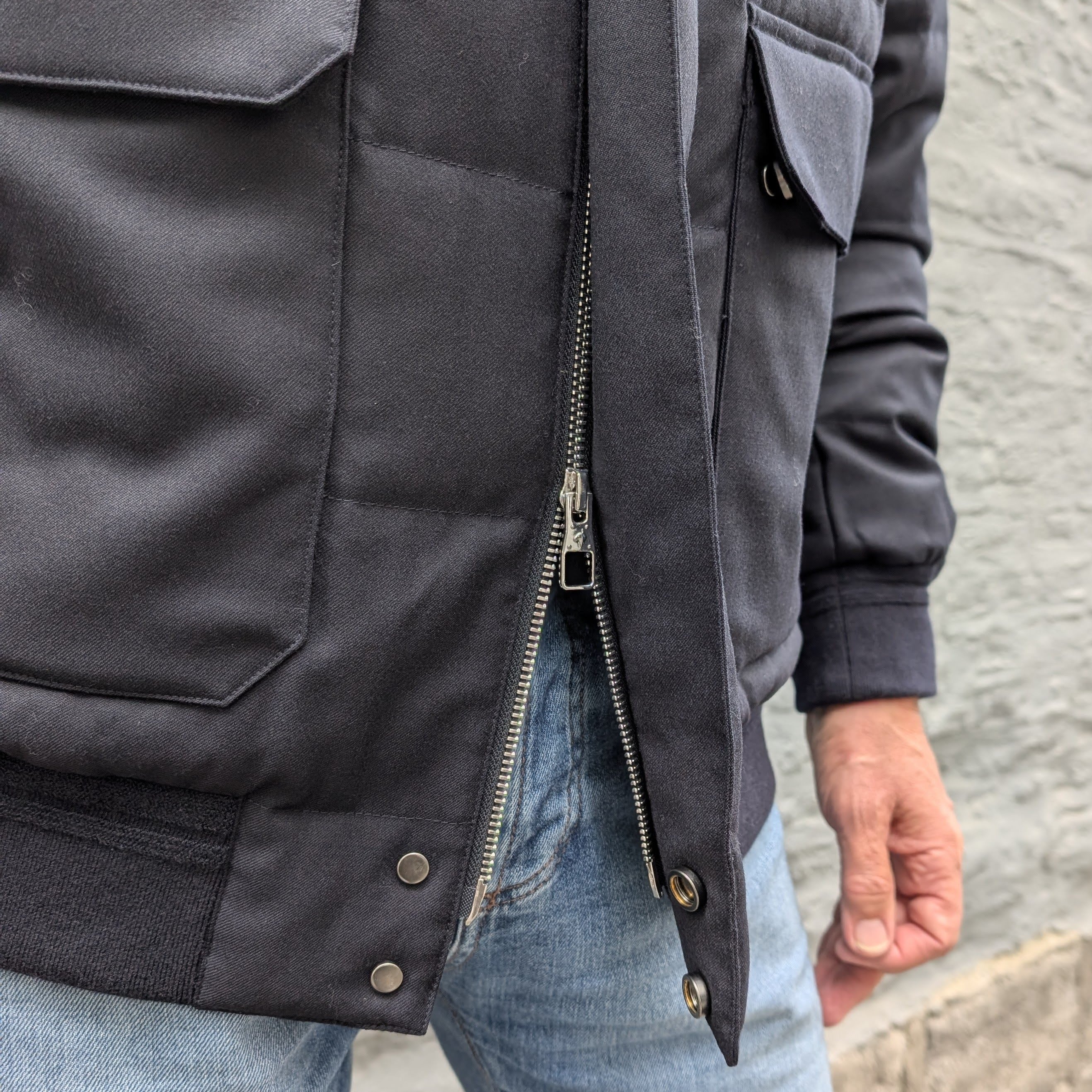 Vitale Barberis Canonico Wool Bomber Jacket Down and Fur Collar Blue