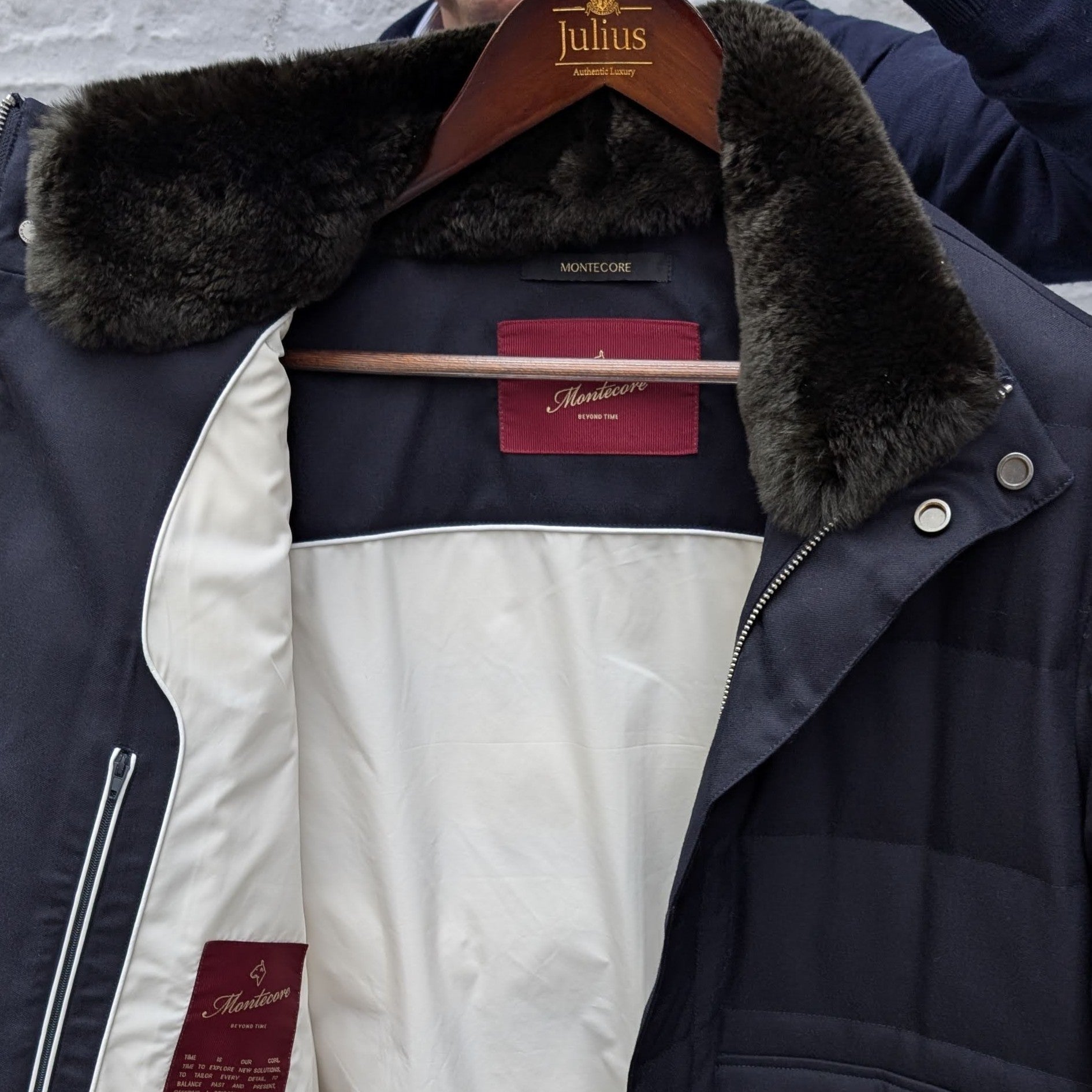 Vitale Barberis Canonico Wool Bomber Jacket Down and Fur Collar Blue