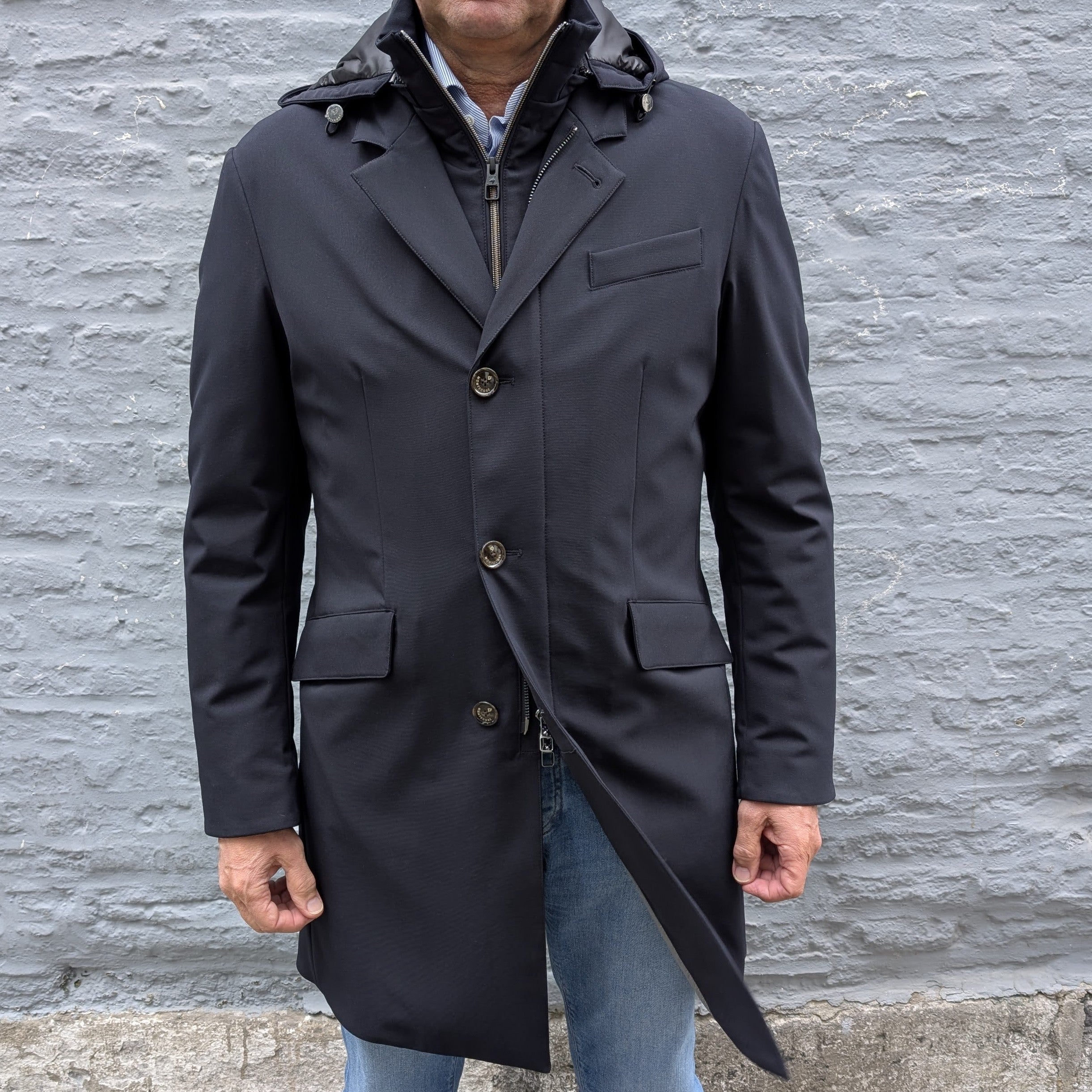 Light Down Jacket Removable Hoodie Blu