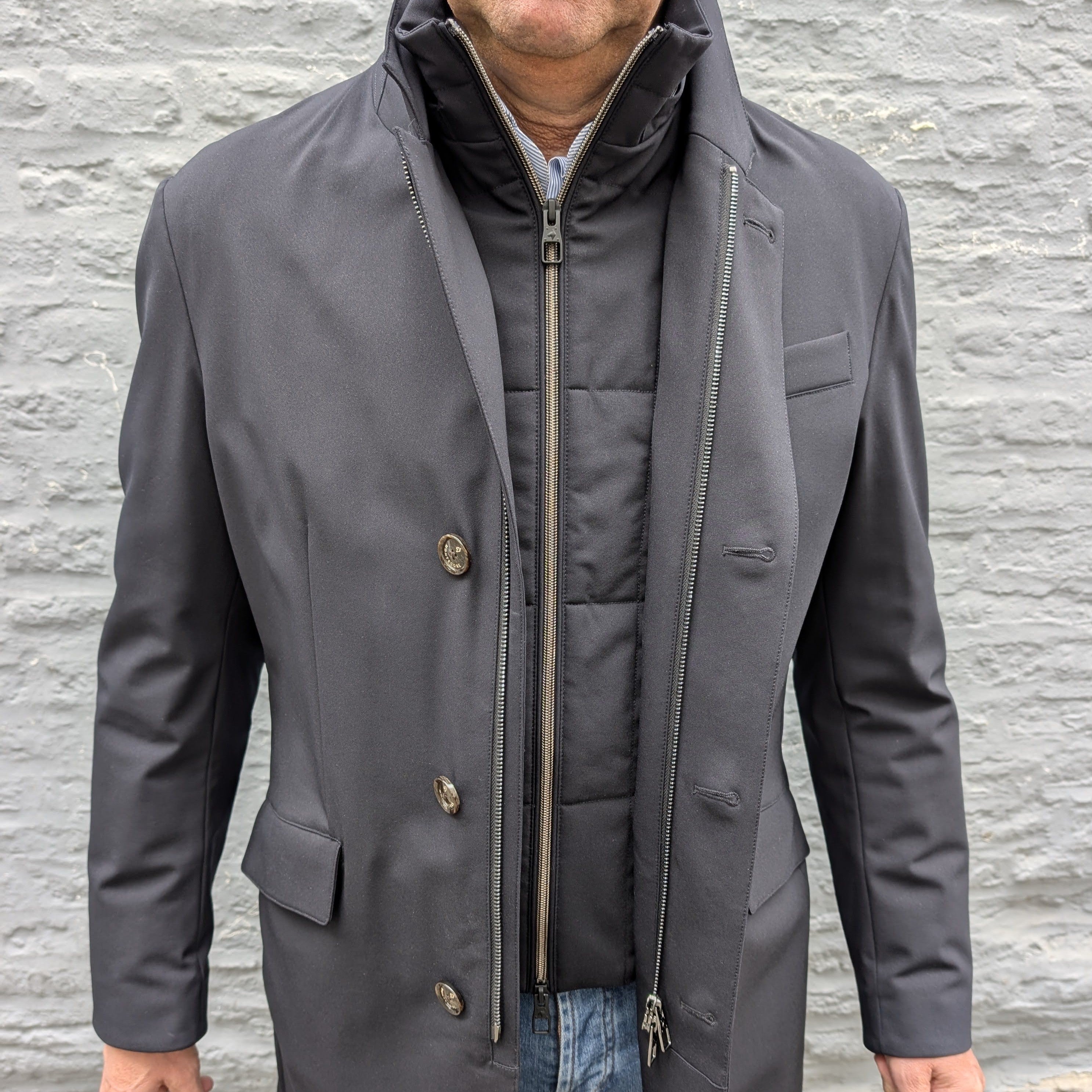 Light Down Jacket Removable Hoodie Blu