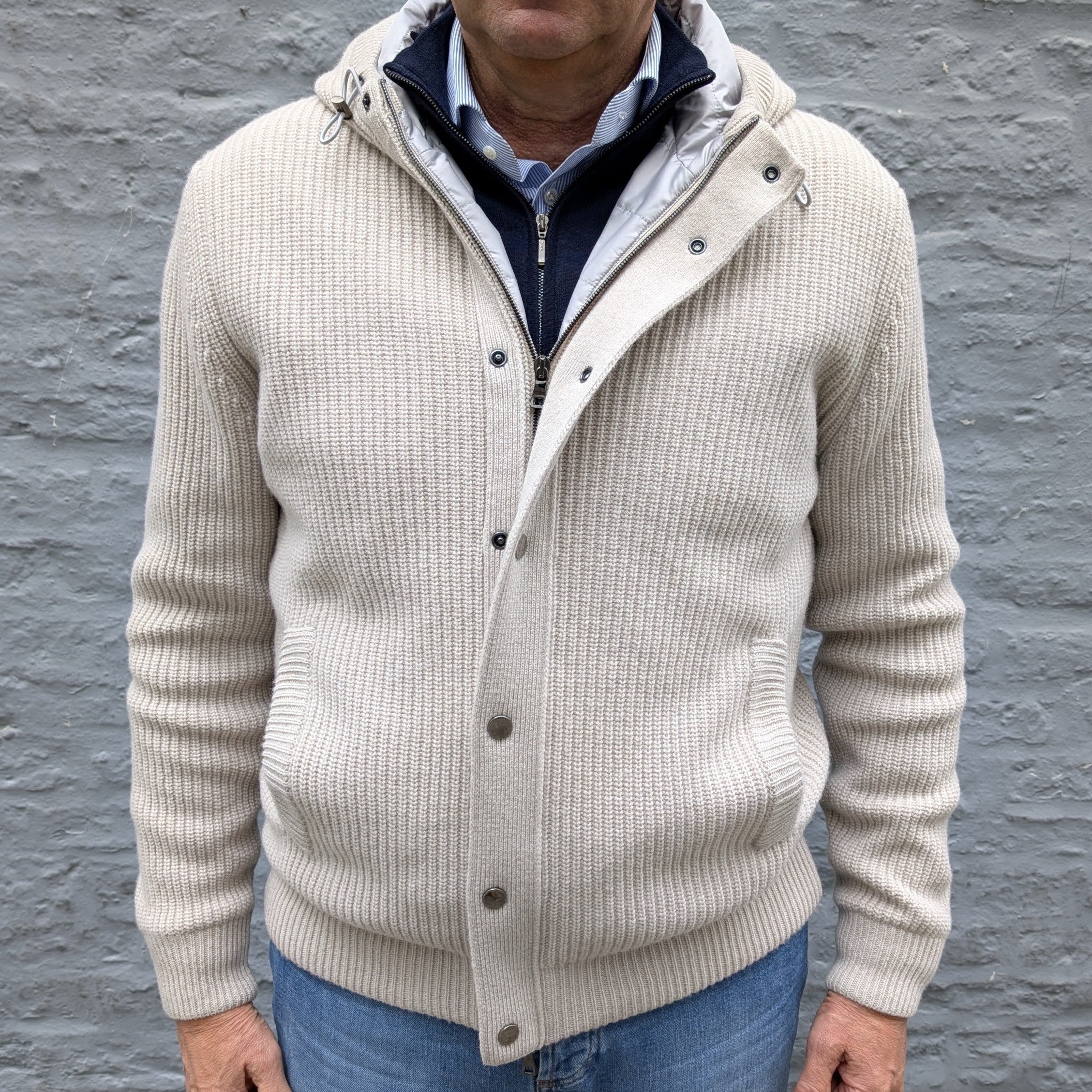 Vest Jacket Knitted Zip-Up Hoodie Beige