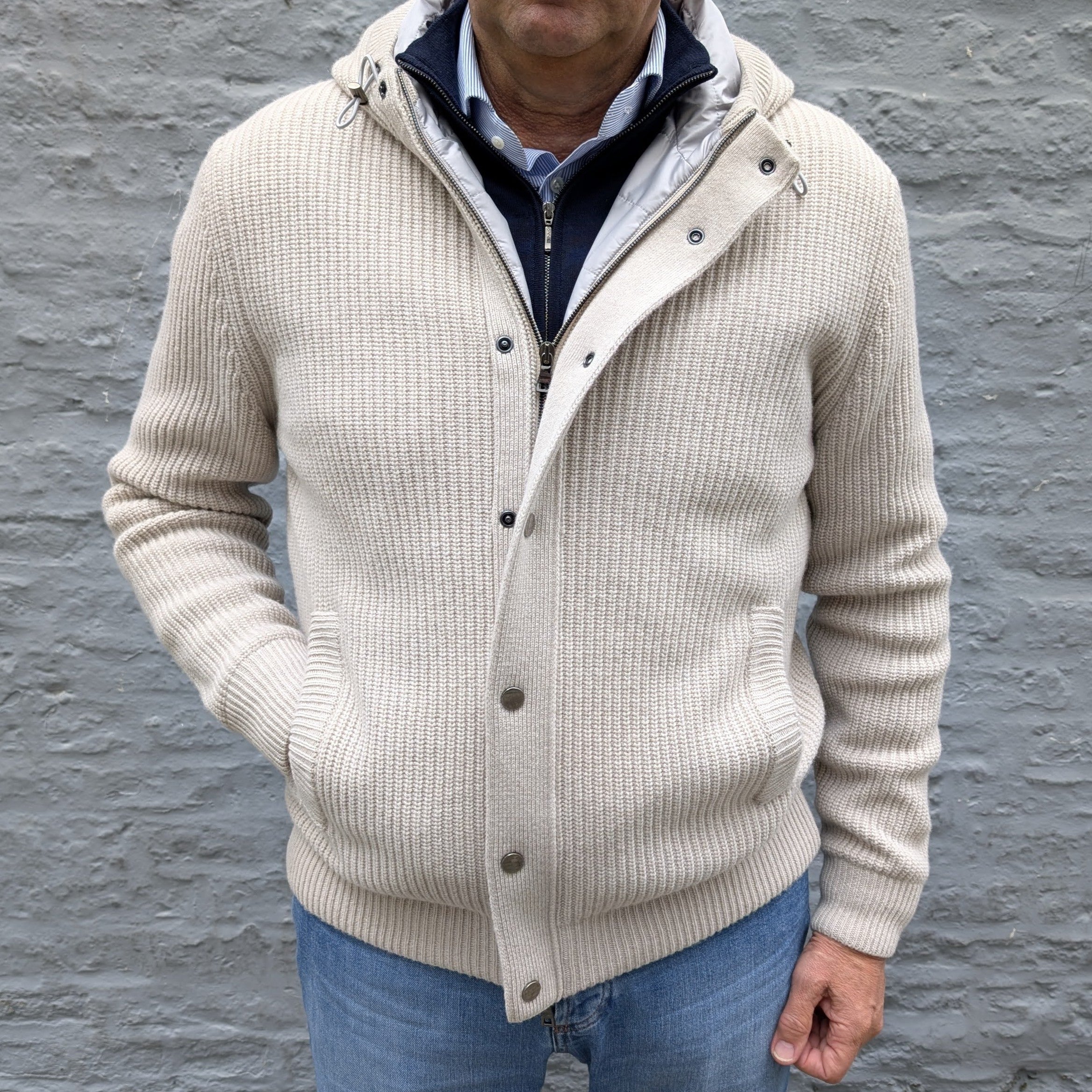 Vest Jacket Knitted Zip-Up Hoodie Beige