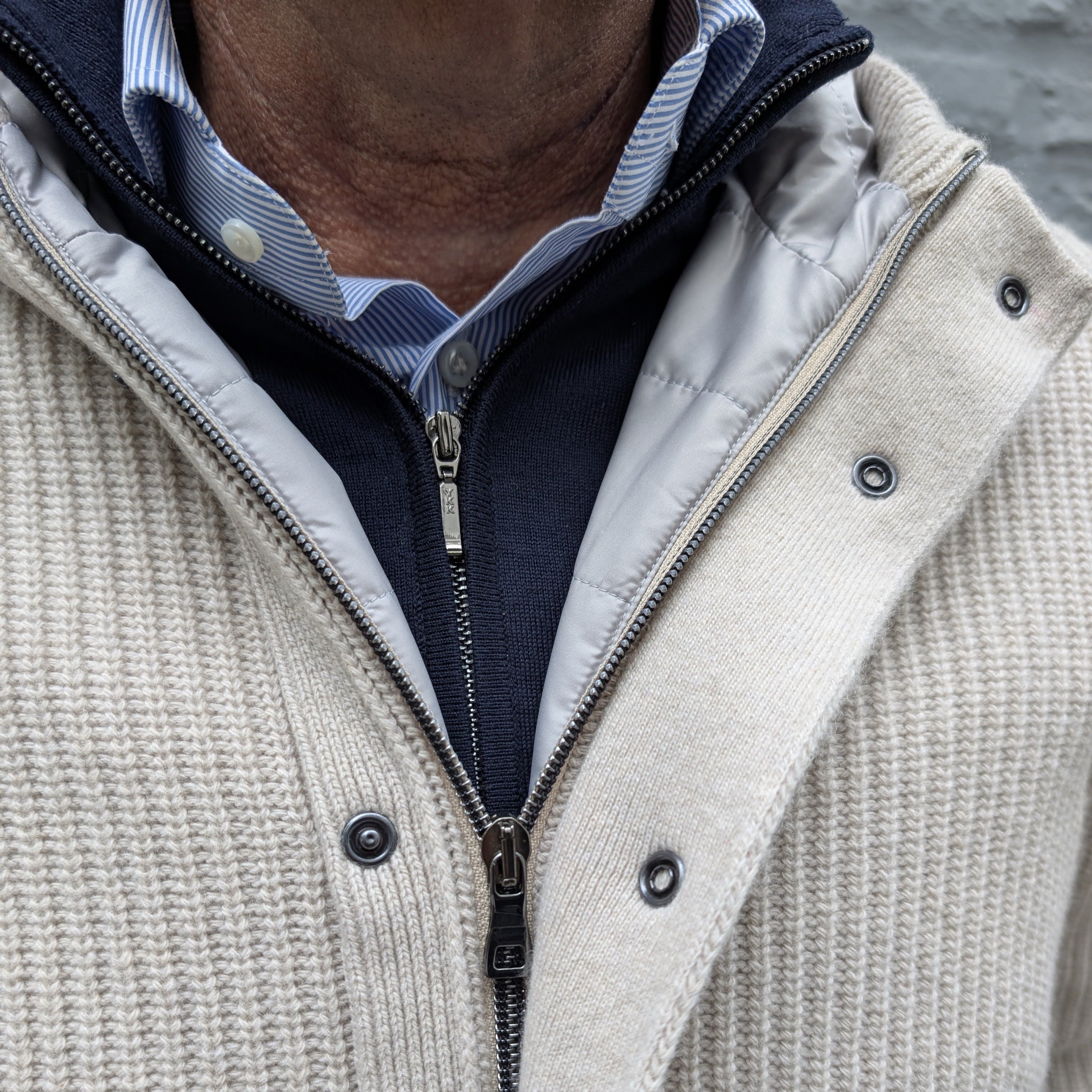 Vest Jacket Knitted Zip-Up Hoodie Beige