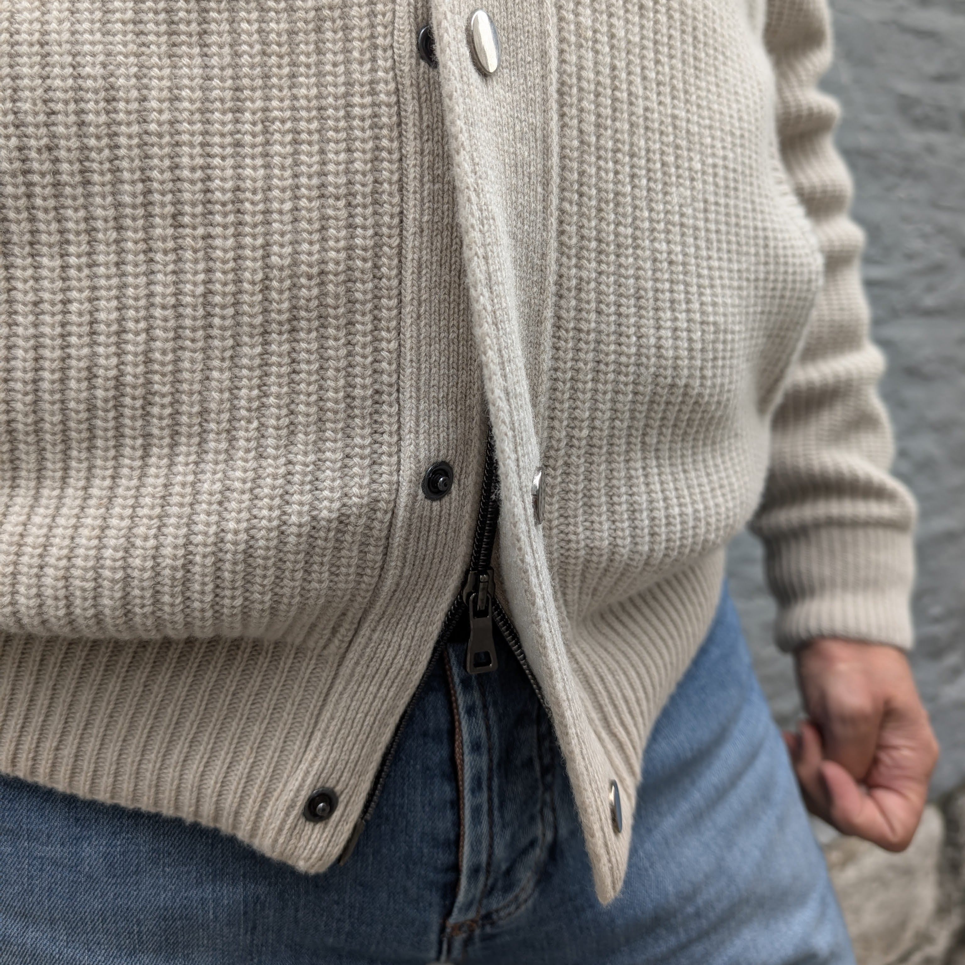 Vest Jacket Knitted Zip-Up Hoodie Beige