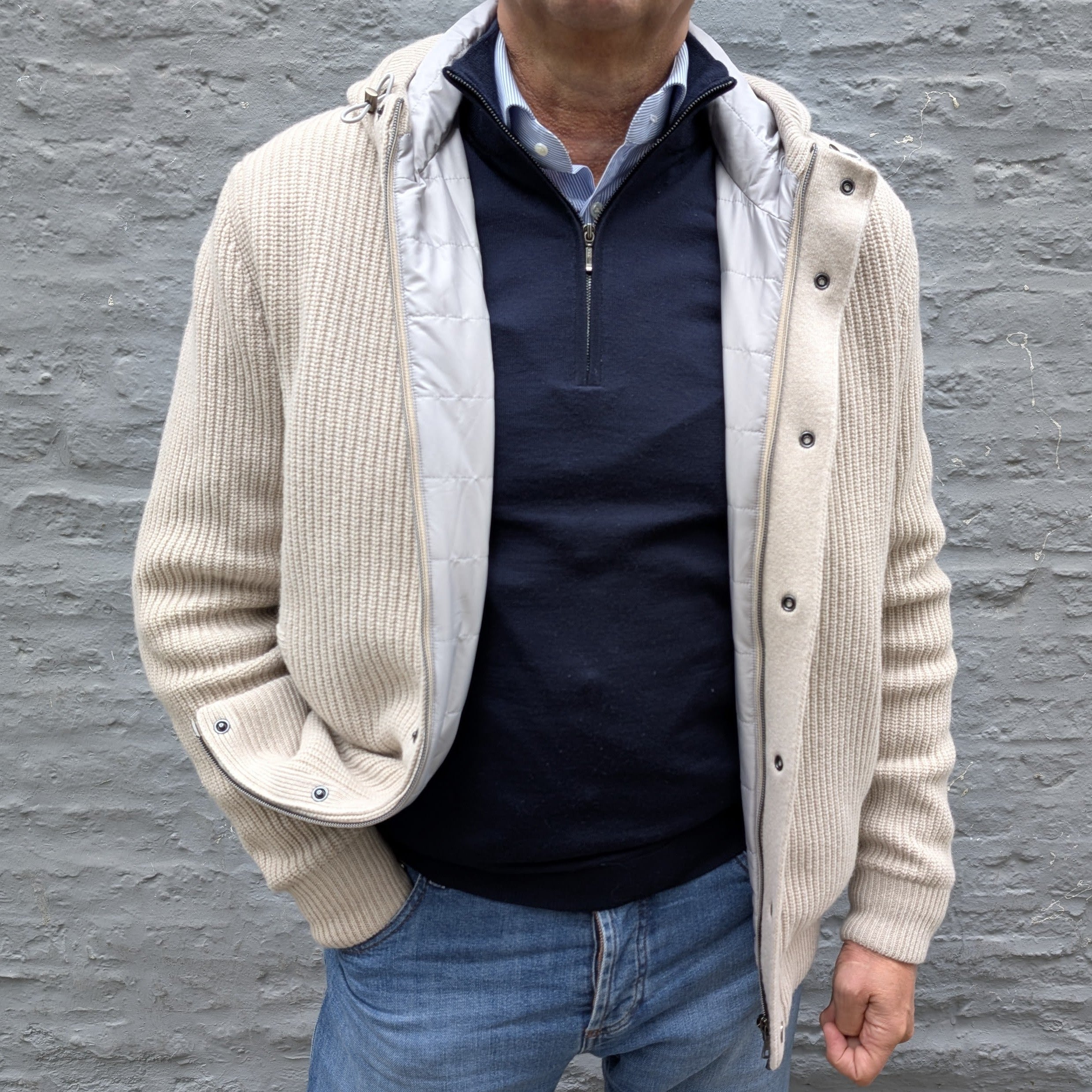Vest Jacket Knitted Zip-Up Hoodie Beige