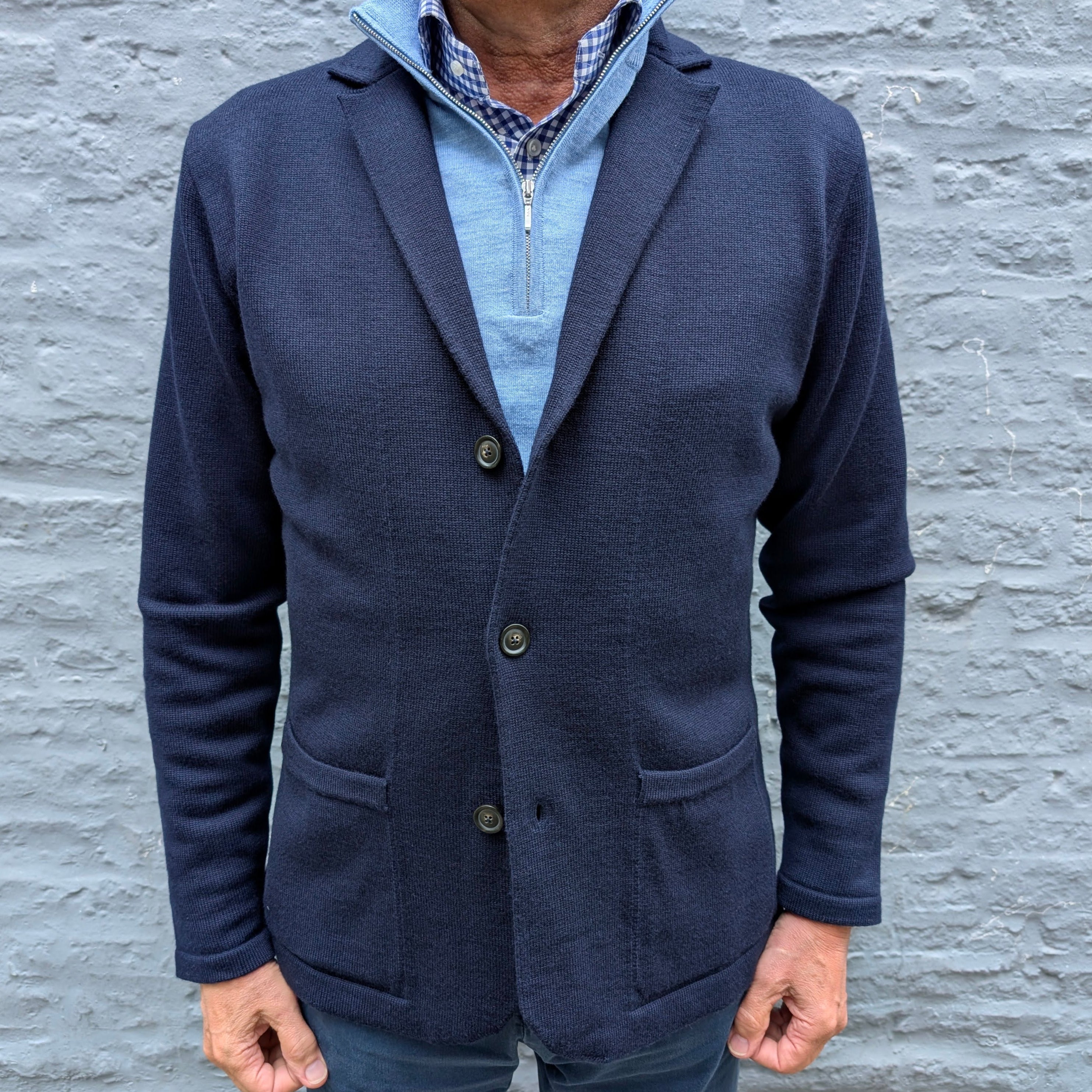 Luxury Merino Knitted Jacket Blue