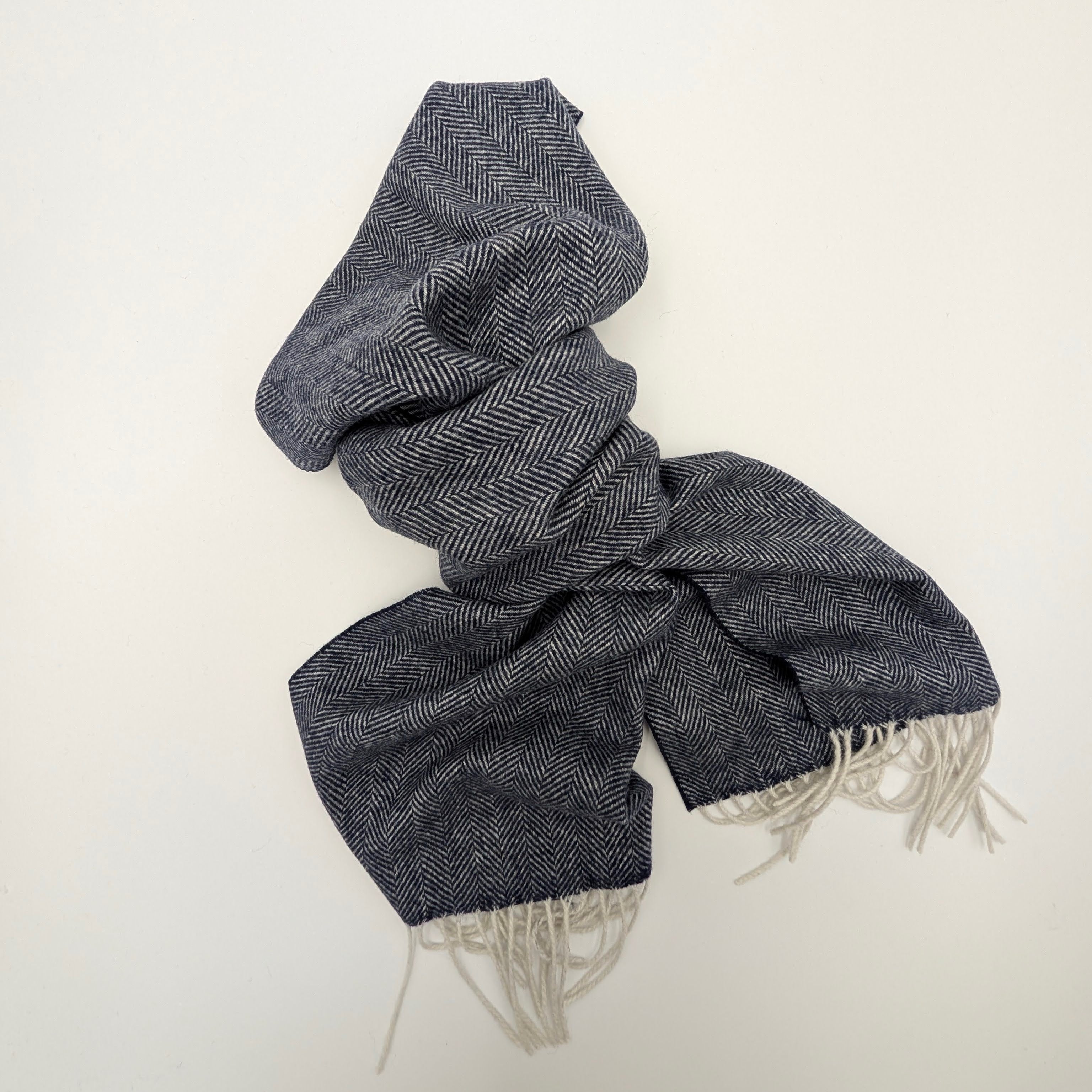 Scarf Wool/Cashmere Fishbone Navy