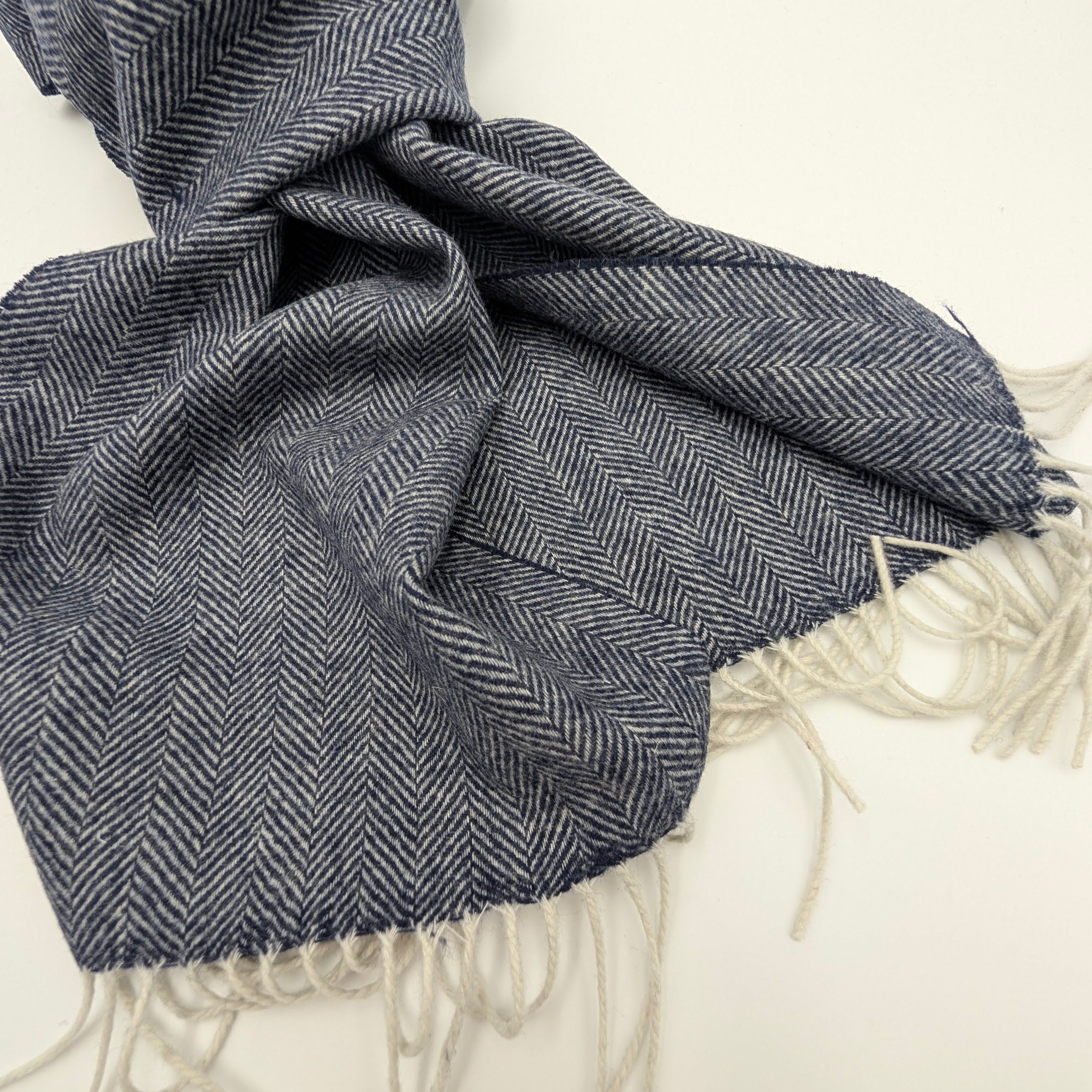 Scarf Wool/Cashmere Fishbone Navy