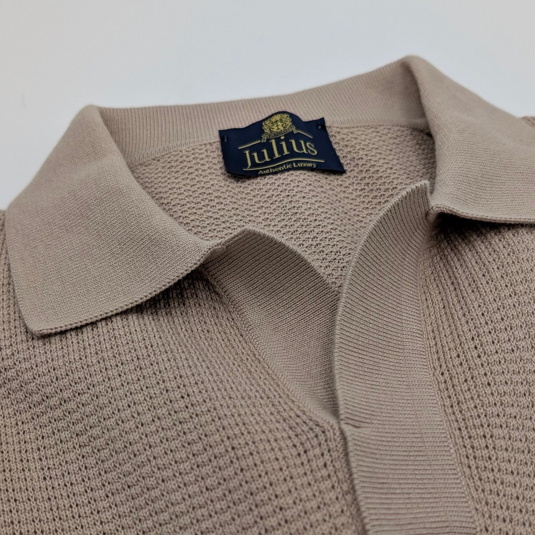 Buttonless Long Sleeve Cotton Knit Polo Sand